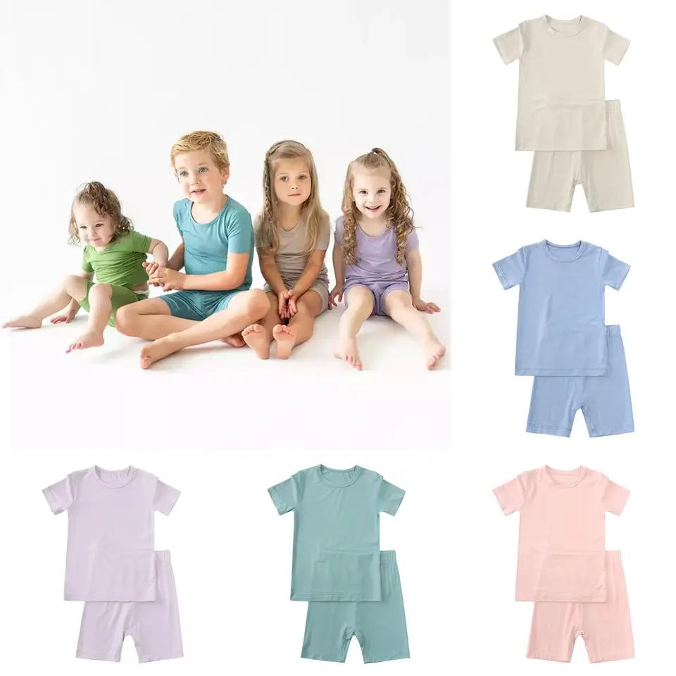Summer Toddler Children Kids Short Sleeve Short Pajamas Suit Sleepwear Bamboo Homewear Jogging Clothing Baby Pajama Set