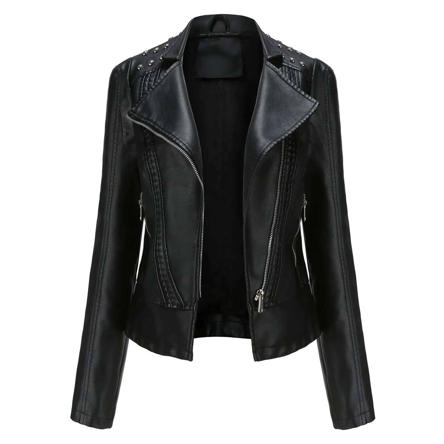 Women's Lightweight Faux Leather Motorcycle Jacket Spring Fall Custom Size PU Outerwear