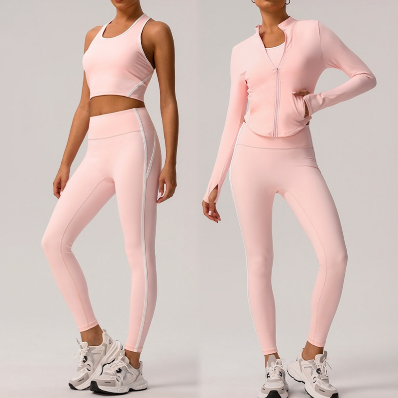 3 Piece Lounge Active Wear Sets for Women Bodycon Sweatsuits Yoga Jogging Track Outfits Jacket + Leggings Fitness Activewear Exercise Clothes Suit