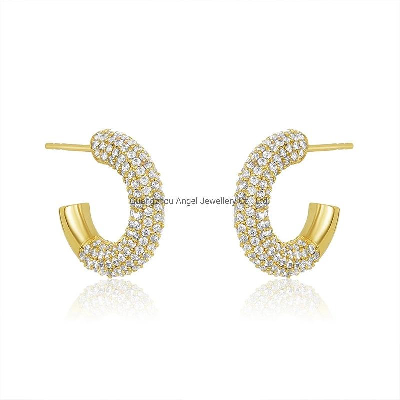 Factory Wholesale Women Accessories 18K Gold 925 Sterling Silver or Brass Custom Fine Jewellery Shining Cubic Zirconia Hoop Earring Fashion Jewelry for Gift