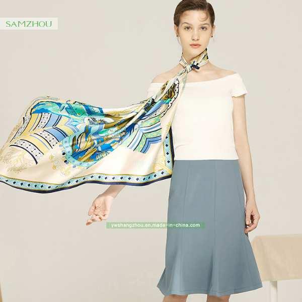 100% Silk Printed Square Scarf 110*110cm Fashion Lady Western Shawl