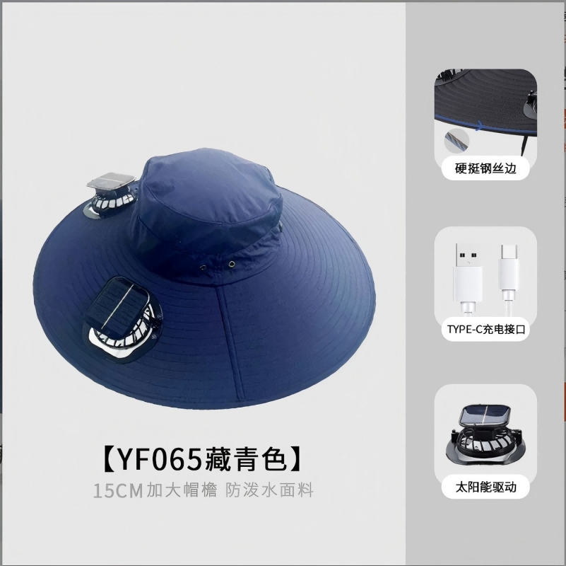 Custom Solar Fan Hat Sunshade Hat Outdoor Caps Captures Solar Energy Foldable Design Easy to Carry