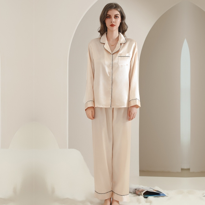 Wholesale Custom Women's Solid Color Pajamas Sexy Silk Sleepwear Loungewear