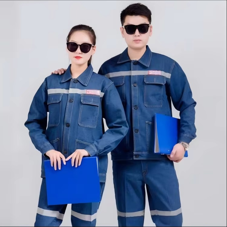 Workwear Sets Denim Reflective Labor Protection Uniforms Applicable to Construction Sites Factories and Workshops