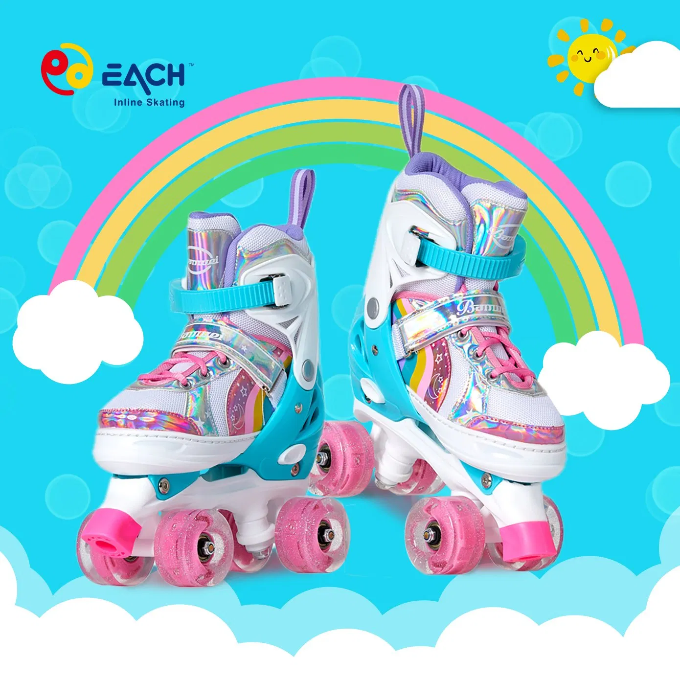 Each Fashion Flashing Double Wholesale Quad Row Roller Skates for Kids