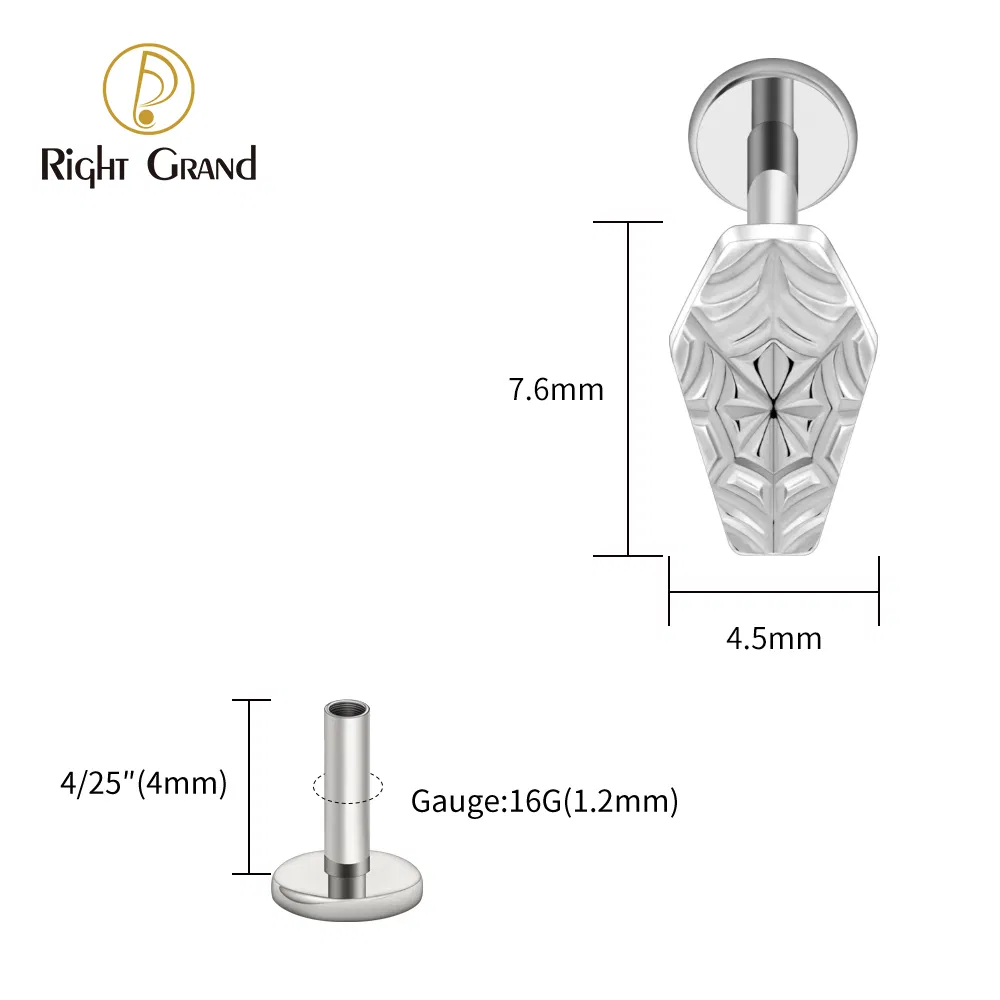 Spider Web Coffin Titanium Cartilage Daith Earrings ASTM F136 Ear Lip Helix Piercing Fashion Halloween Accessories Jewelry