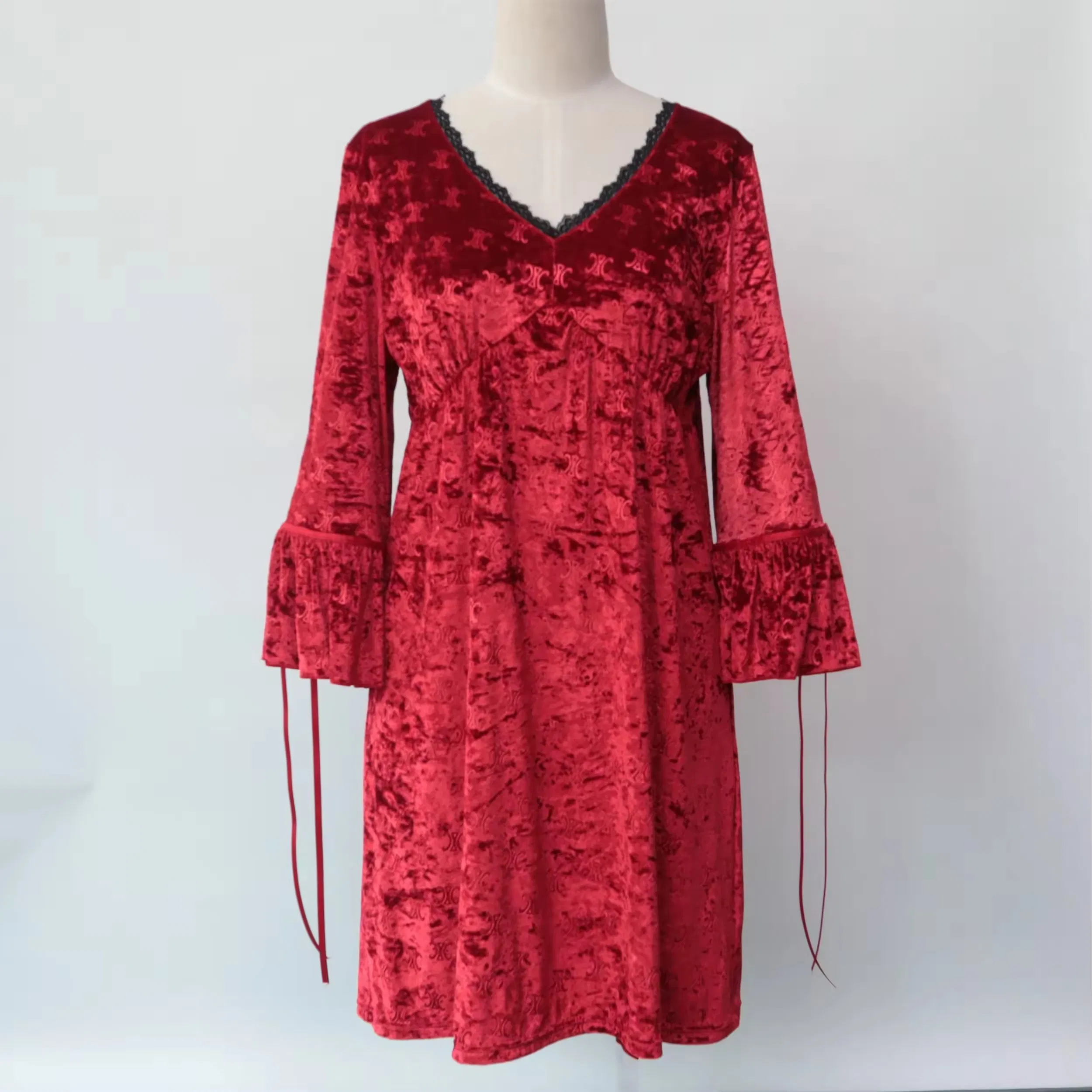 Intiflower Nl11 Rose Red Romantic Sexy Sleepwear Dress Long Sleeve Women's Autumn Winter Sleepwear Loungewear