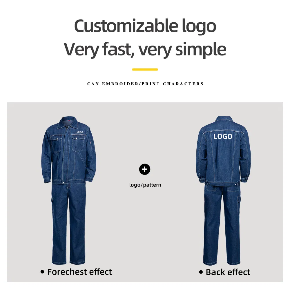 Summer Long Sleeve Soft Denim Work Uniforms Durable Workwear Jeans Custom Size Logo Work Clothes for Men