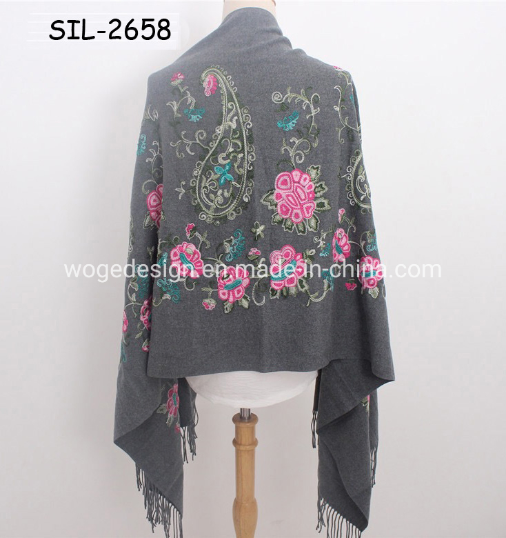 New Designer China Factory Vintage Women Cashmere Feeling Scarf Stole Winter Twill Boho Flower Embroidery Pashmina Shawl