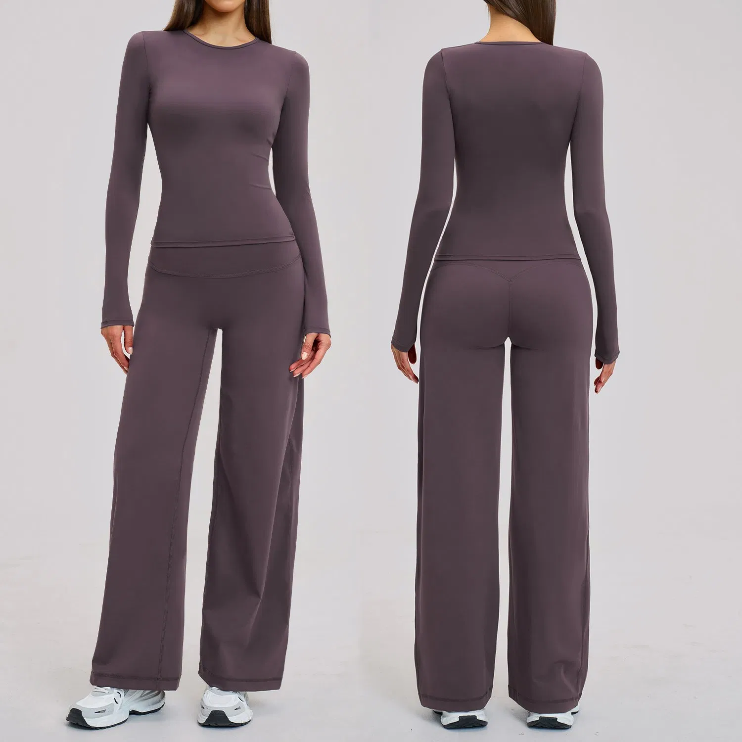 Classic Y2K Yoga Apparel for Women Gym Fitness Outfits Long Sleeve T Shirts Basic Compression Going out Crop Tops Athletic Workout Wide Leg Pants