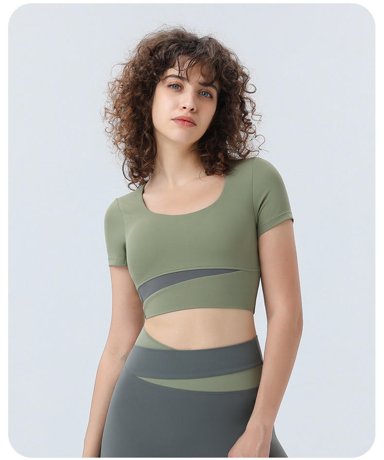 Summer 2023 New Fashion Temperament Short Style Tight Waist Moisture Absorption Sweat Removal Belt Chest Pad Top Yoga Wear Short