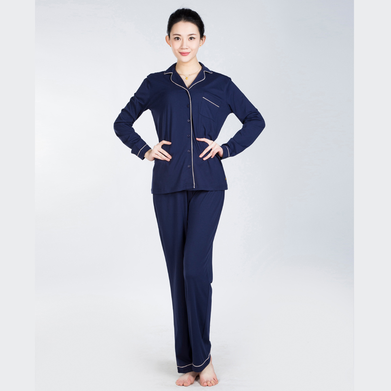 Top Sale Promotional Cotton Polyester Pajamas Set Long Sleeve Sleepwear Womens Button Down Nightwear Soft Pj Loungewear with Chest Pockets