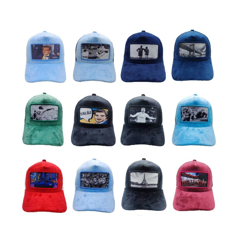 Mesh Custom Hat Embroidery Logo Velvet Caps Patches Fuzzy Velvet Trucker Cap