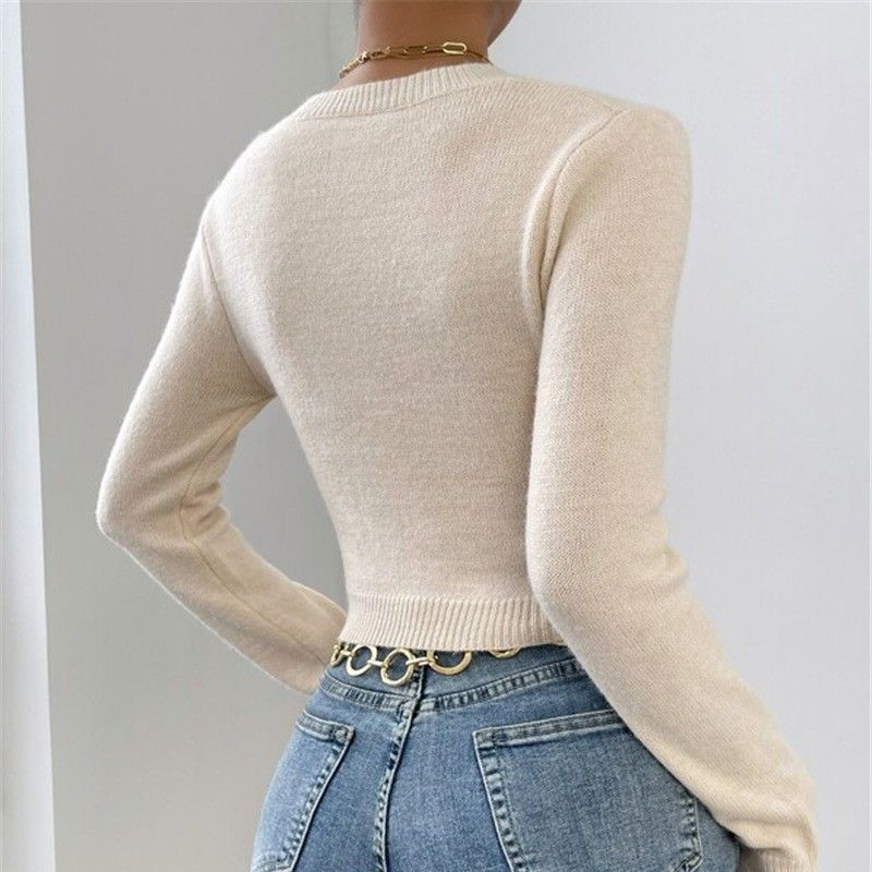 Fashion Round Neck Knit Top Women Slim Sweater Trendy Twist Design Basic Layering Piece