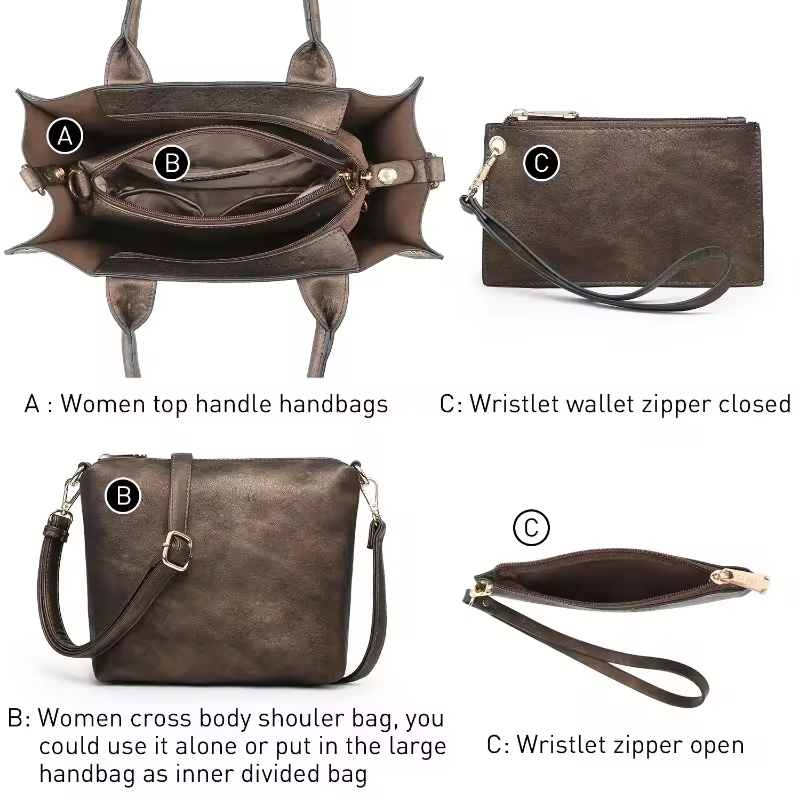 Promotional 3PCS Purse Briefcase Work Handbag Shoulder Bag Tote