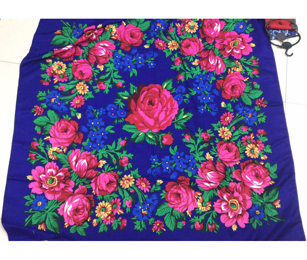140*140cm Maxi Woge Unique Bright Muffler Dress Scarves Women Print Polyester Fabric Square Factory Floral Shawl