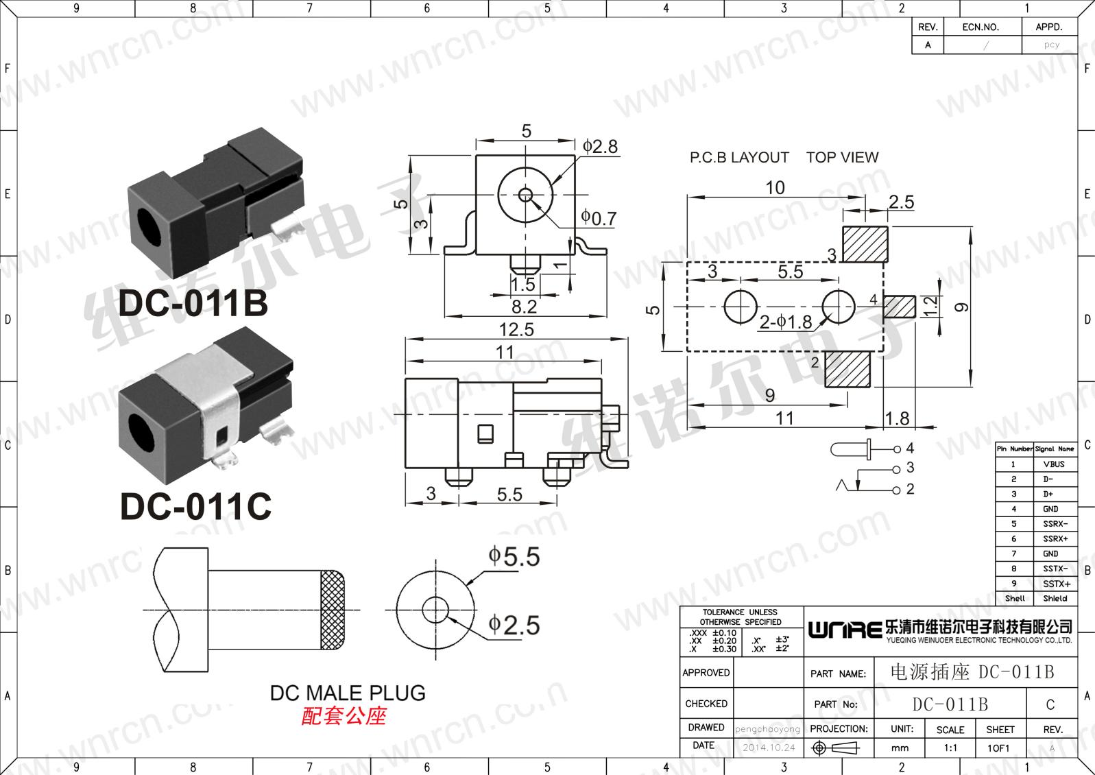 DC-011B DC power socket product display