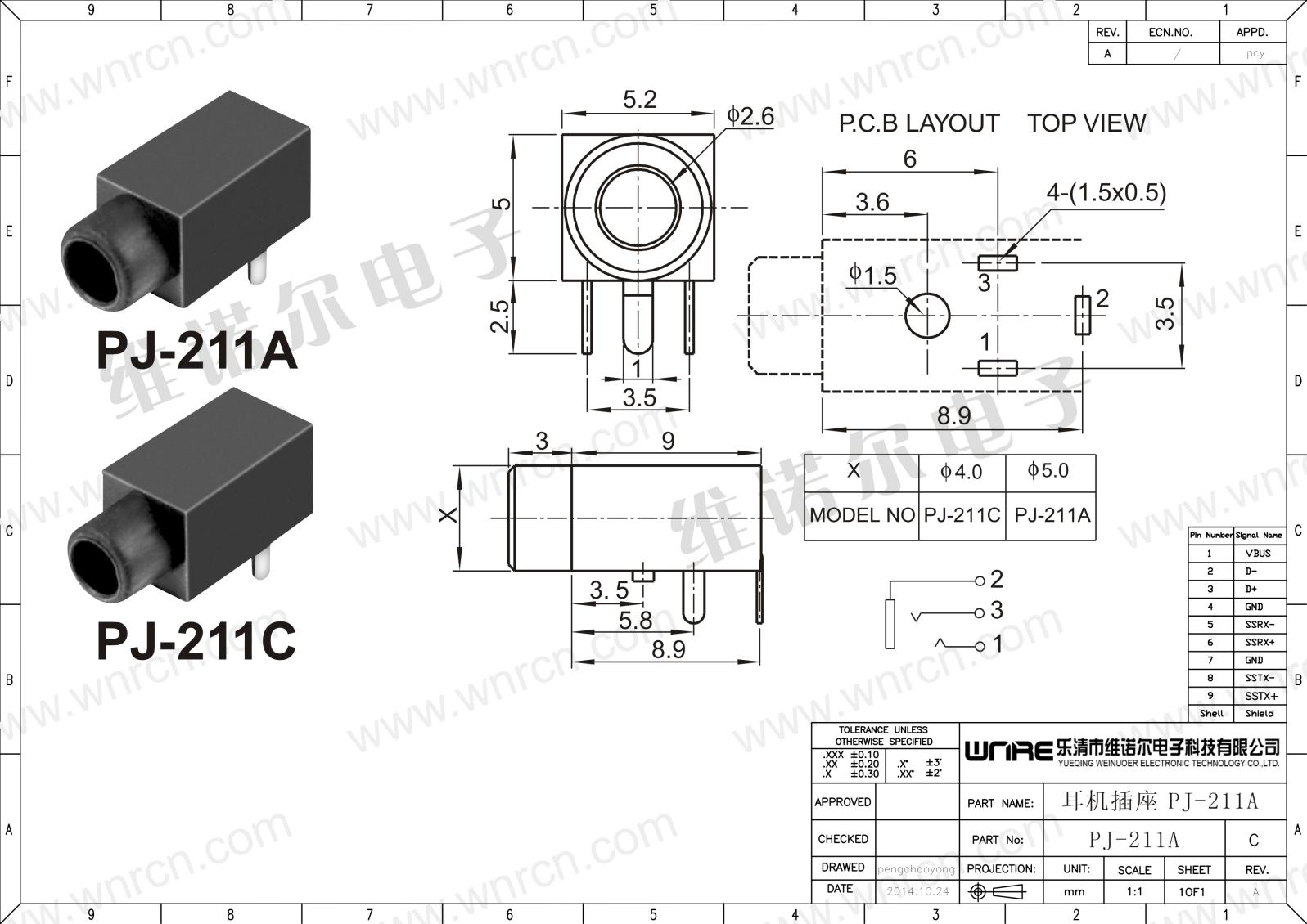PJ-211A Headphone Socket Design