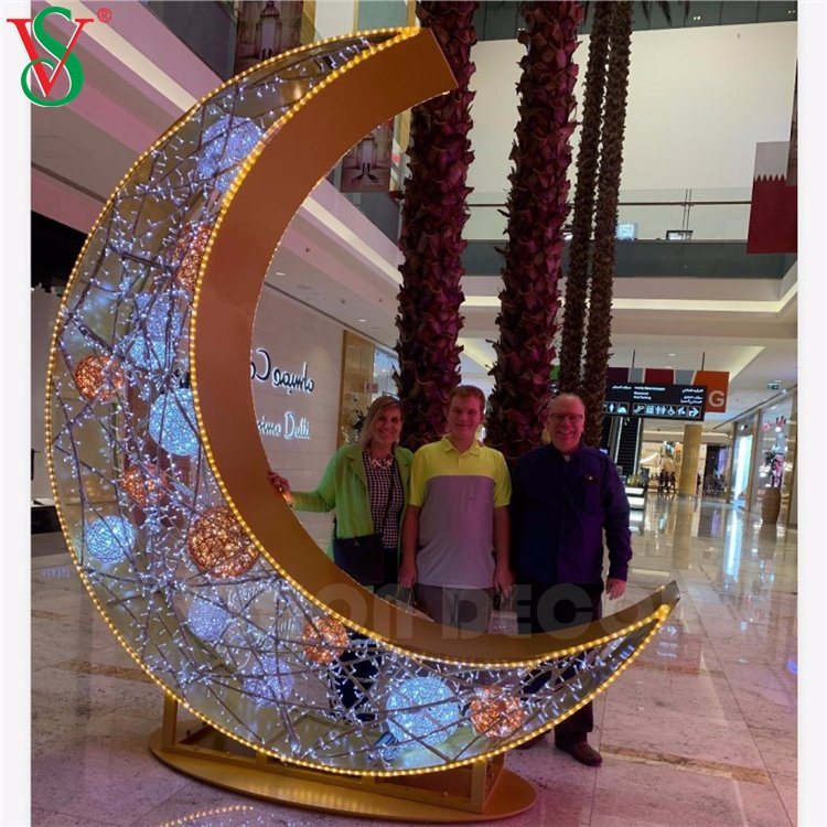 Shopping Mall Decorations LED Ramadan Crescent Moon Motif Lights