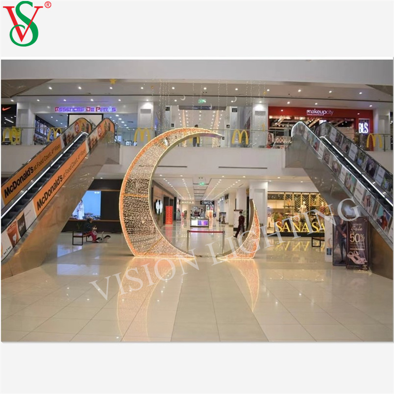 Ramadan Outdoor Decoration Crescent Moon Motif Lights for Shopping Mall