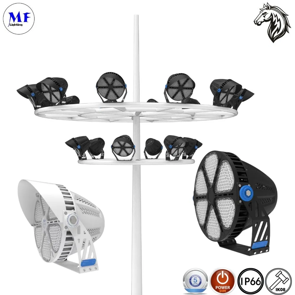 1000W 1200W LED High Power Floodlight IP65 15-30m LED Luminaries Polygonal High Mast Light for Tennis Court Large Sports Venues Plaza and Commercial Area Light