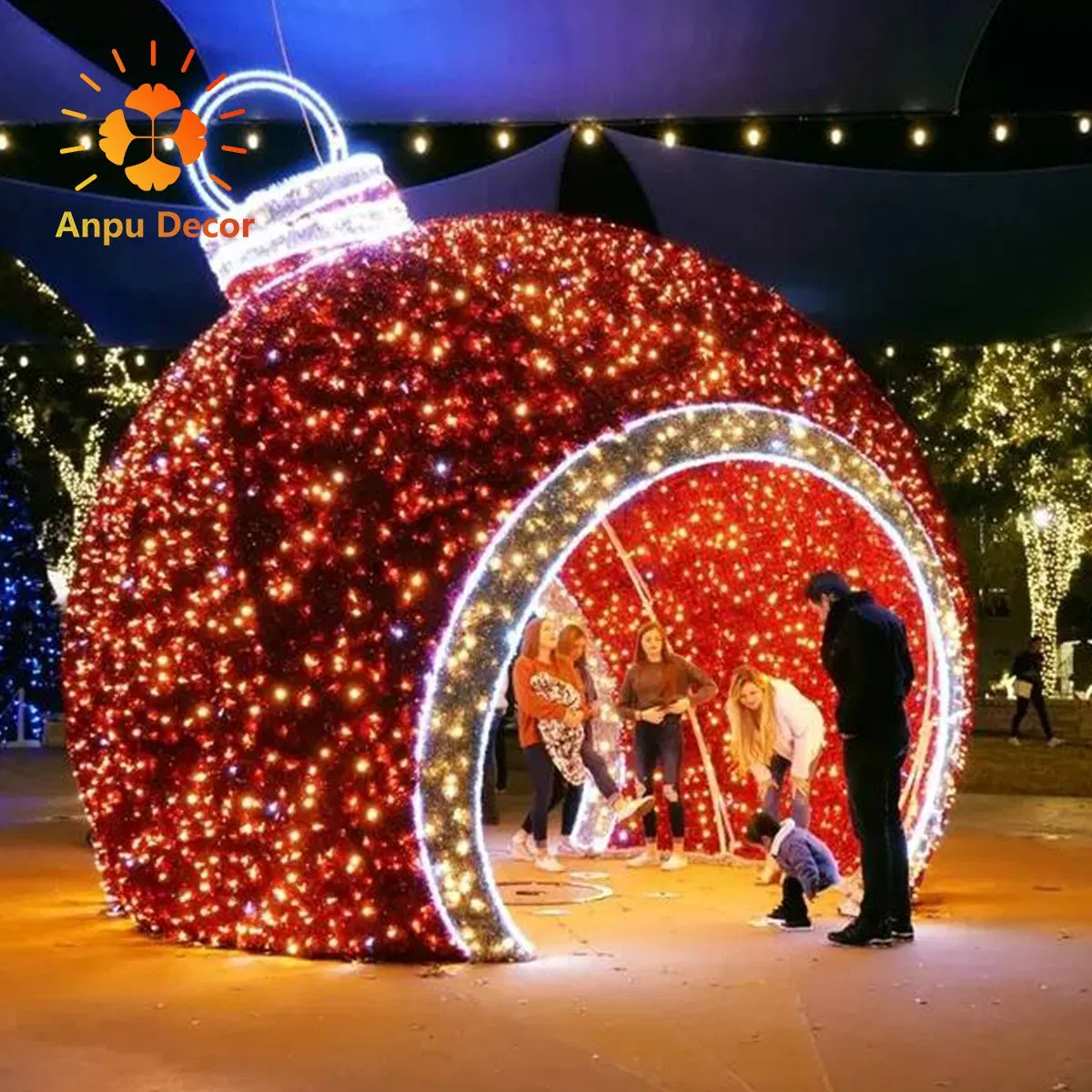 Large 3D LED Christmas Gift Box Motif Lights Outdoor Walk-Through Xmas Ball Arch for Festival Lighting Decoration