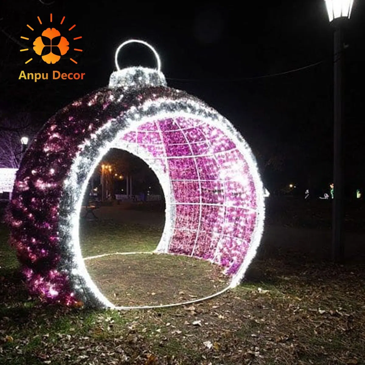 Large 3D LED Christmas Gift Box Motif Lights Outdoor Walk-Through Xmas Ball Arch for Festival Lighting Decoration