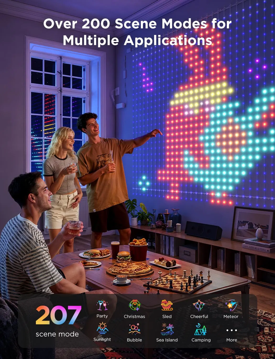 Smart Rgbic Curtain Lights 14.8×6.6FT 1560 LED, IP65 Waterproof DIY GIF Aigc Dynamic Holiday New Year Decor