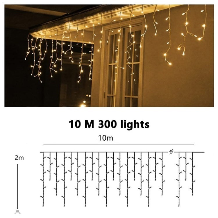 Solar Curtain String Lights Outdoor Remote Control 10m 300 LED Fairy Waterfall String Light for Home Garden Patio Wedding Christmas Party