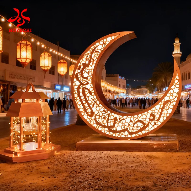 Outdoor Ramadan LED Motif Lights Moon Star Islamic Holiday Street Decoration Lighting