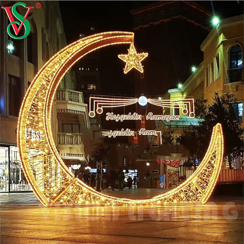Ramadan Outdoor Decoration Crescent Moon Motif Lights for Shopping Mall