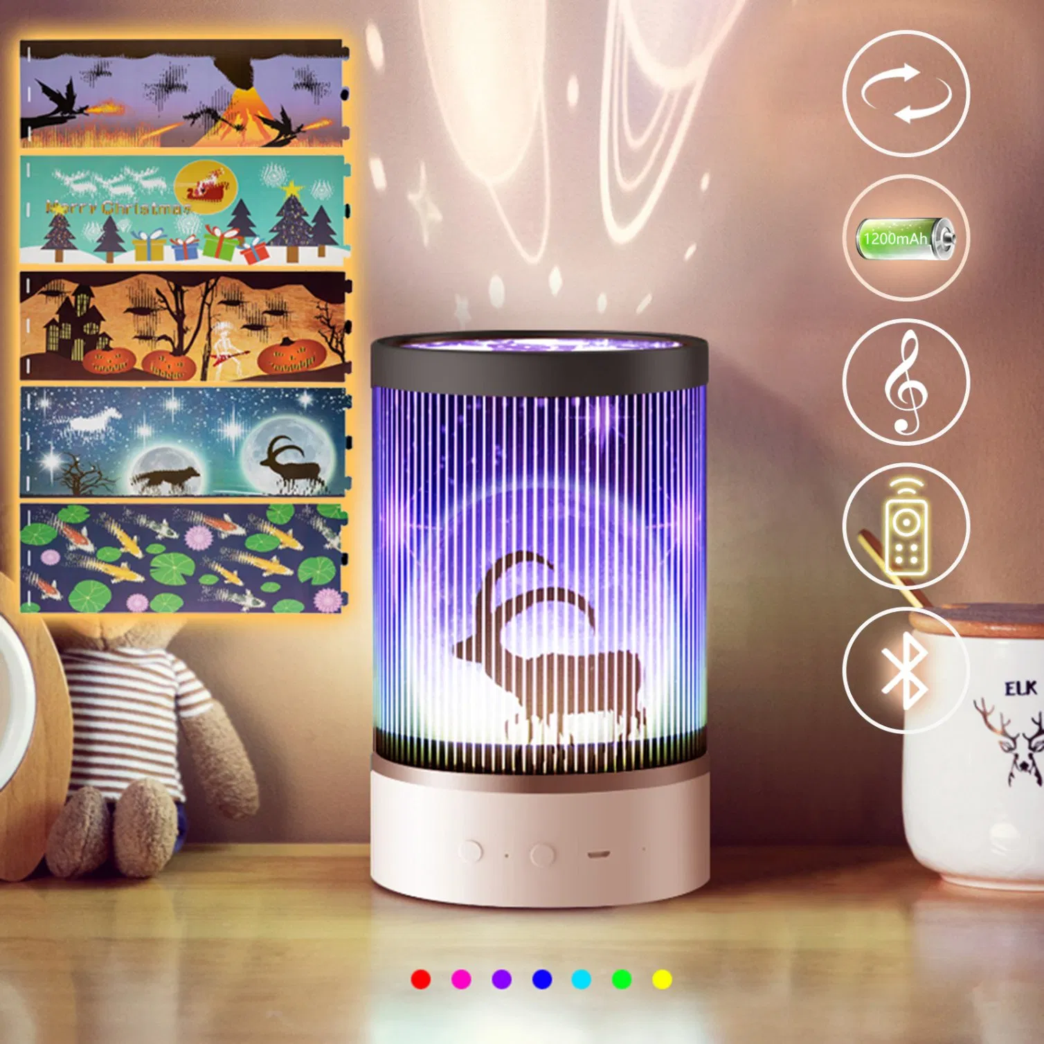 D7 Animated Projection Lamp Colorful Color Changing Birthday Gift Ambient Light Creative Night Light