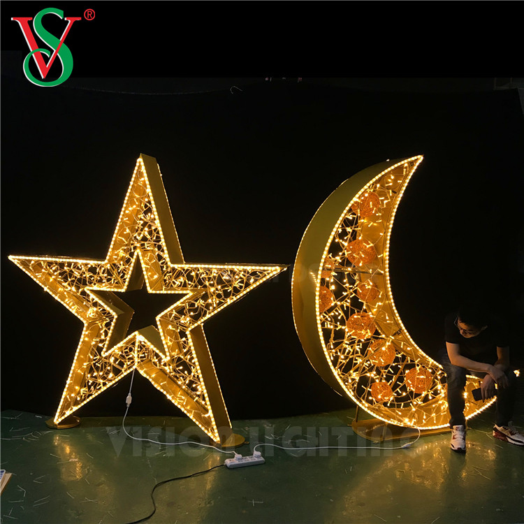 3D Ramadan Crescent Moon Star Lights for Shopping Mall Decorations