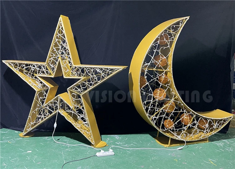 3D Ramadan Crescent Moon Star Lights for Shopping Mall Decorations