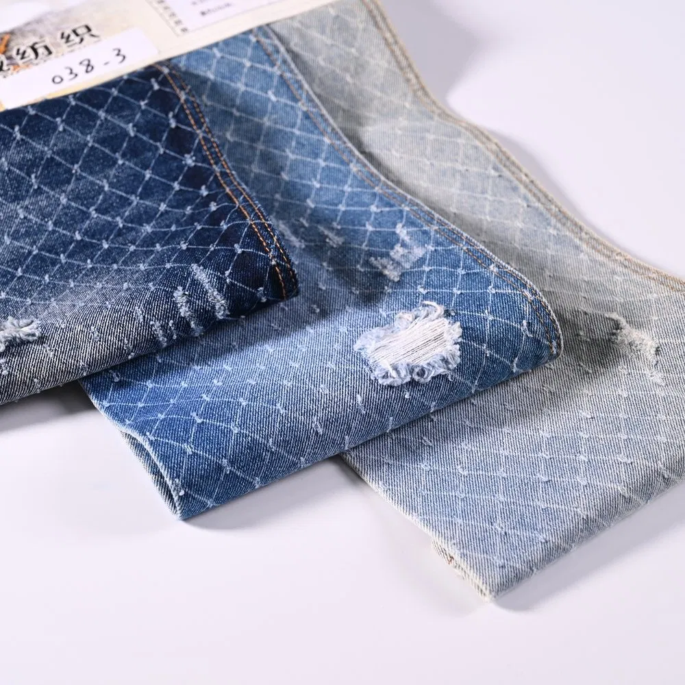 Indigo Finish Laser Laser-Engraved Patterned Denim Fabric for Custom Fashion Jeans