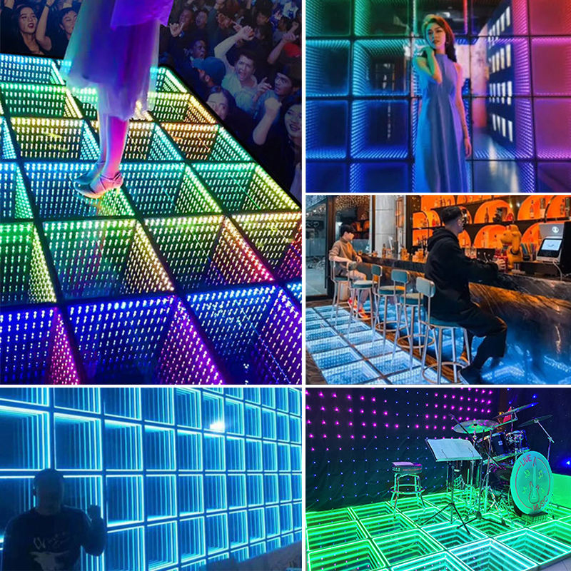 LED Dancing Floor Wedding Portable 3D Interactive LED Light up Floor Tile Light Infinity Mirror Wireless Floor Dance Light