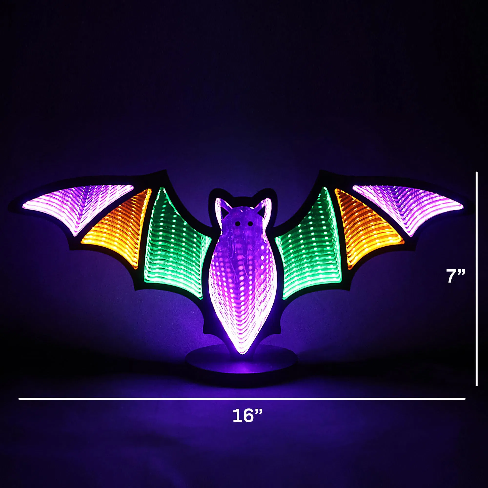 16"X7" 3D Bat Silhouette Infinity Mirror LED Light with Stand, USB-Powered Halloween Indoor Decor