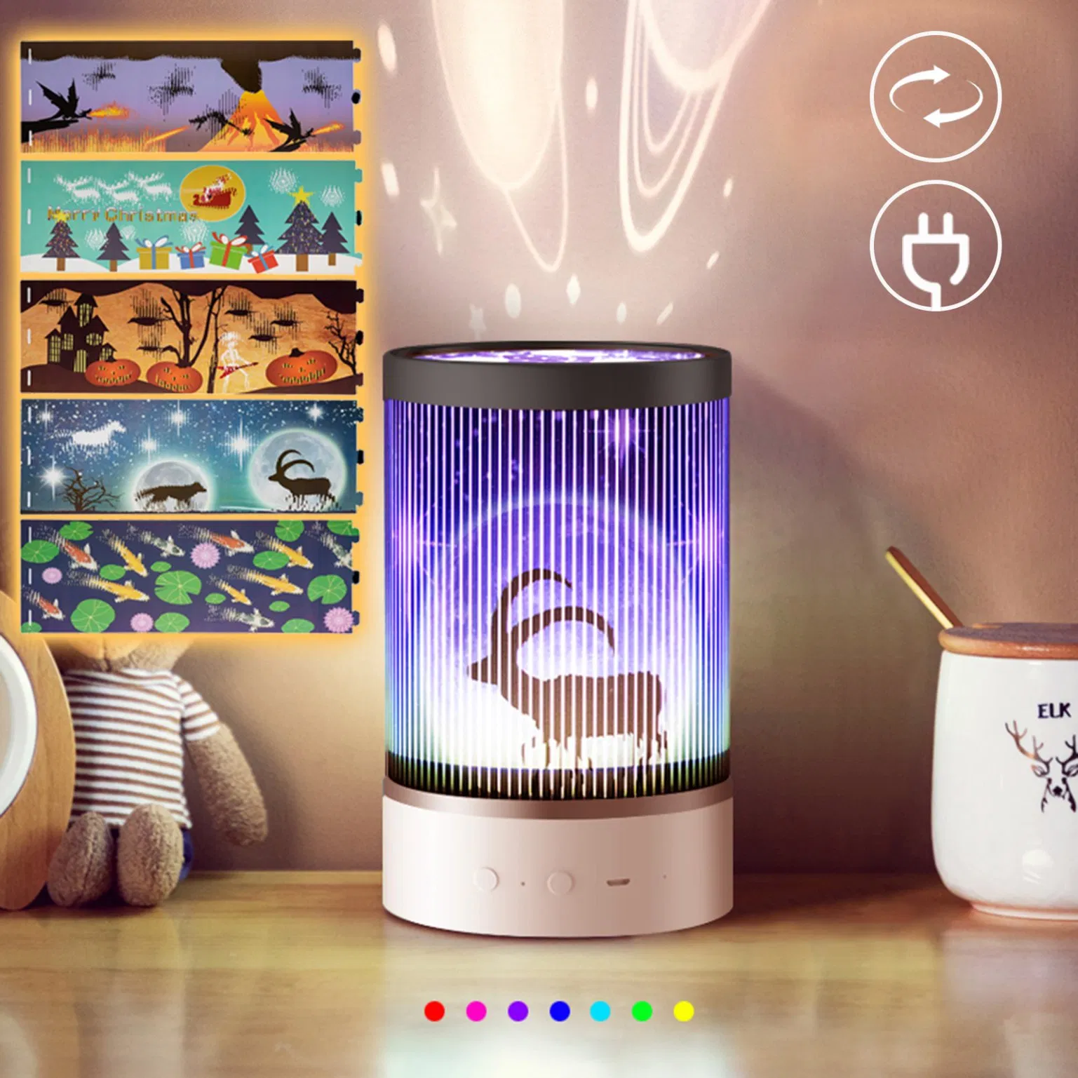 D7 Animated Projection Lamp Halloween Indoor Dimmable Color-Changing Birthday Gift Ambient Light Creative