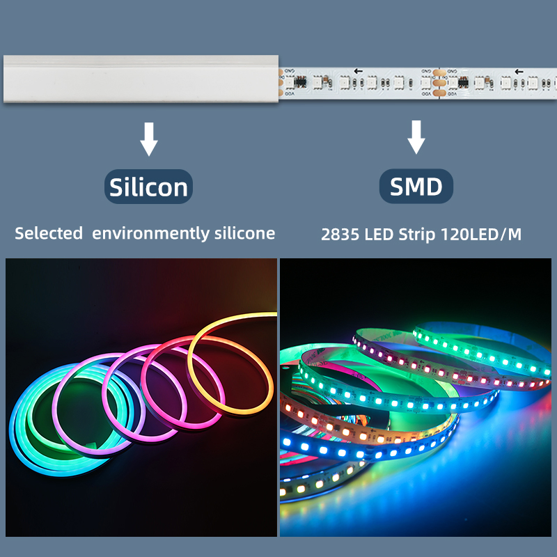 OEM ODM Waterproof Neon LED Strip Light RGB &nbsp;RGBIC Pixel Multicolor Smart Neon Light Flexible 6*13mm Music Sync App Control for Party Decor
