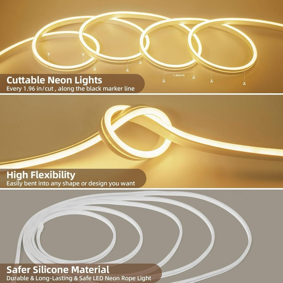 DC12V 5m/Roll Neon Light Strip for Custom LED Neon Sign Birthday Gift Wedding Party SMD2835 120PCS LED Neon Strip with APP-Controlled