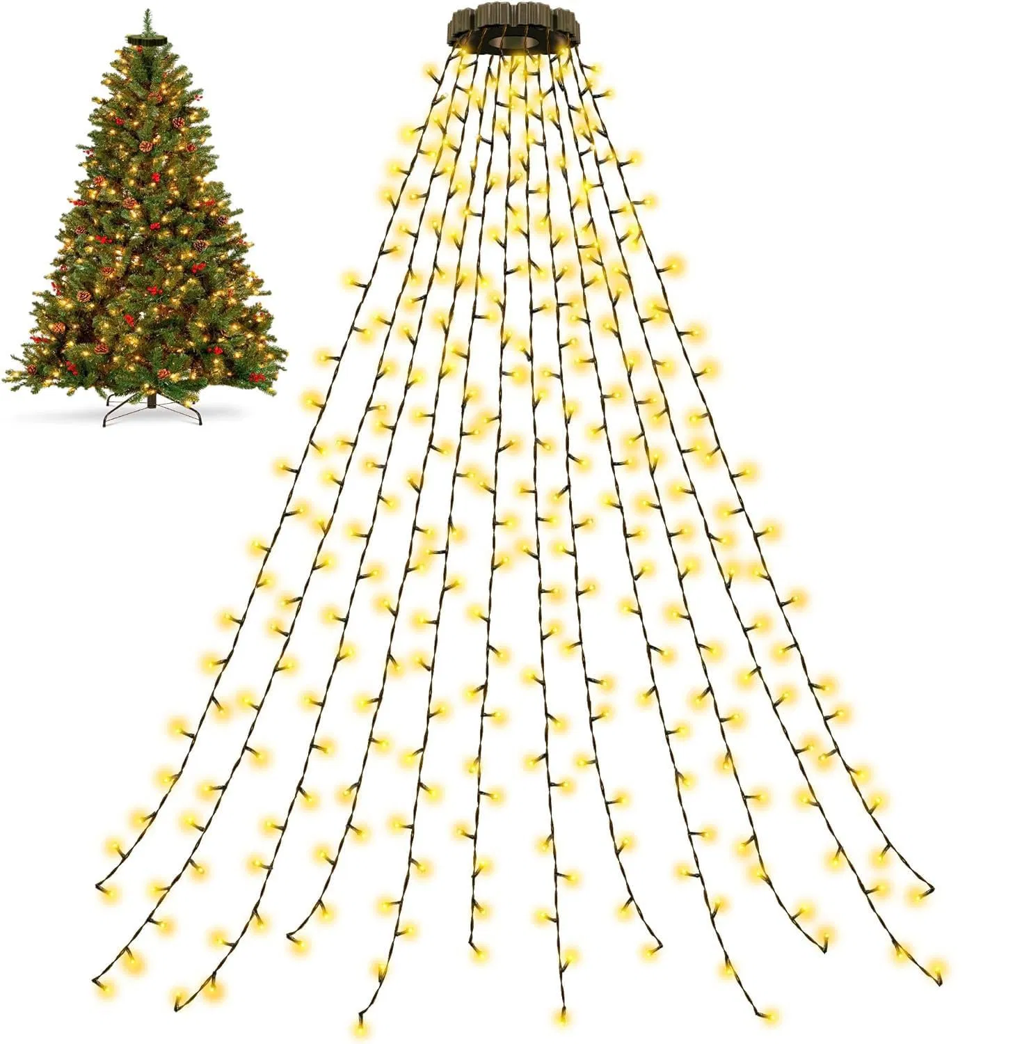 2m 280-Light Christmas Tree Decor Waterfall LED Light Strings, EU Plug - Warm White Light