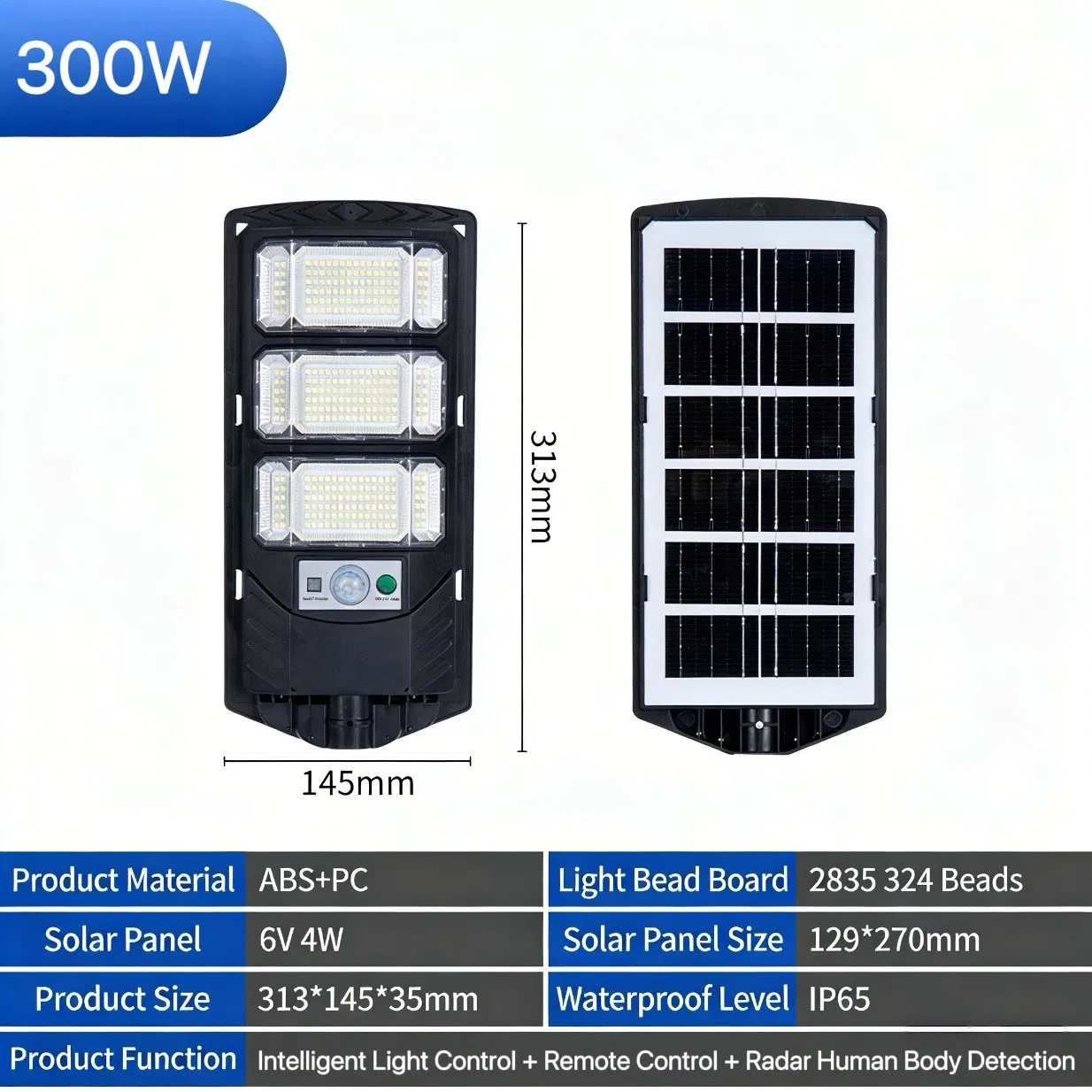 300W Solar Street Light Easy to Install Solar Powered LED Street Lamp for Street Road Park Garden Villa Community Commercial Plaza Lighting