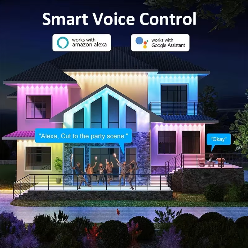 15m 30lamp Outdoor Eaves Lights Tuya Smart LED String APP RGB Light Strip WiFi Control Works with Alexa Google Home Assistant
