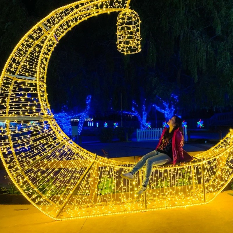 LED Crescent Moon Style Motif Light for Eid Mubarak Ramadan Decoration