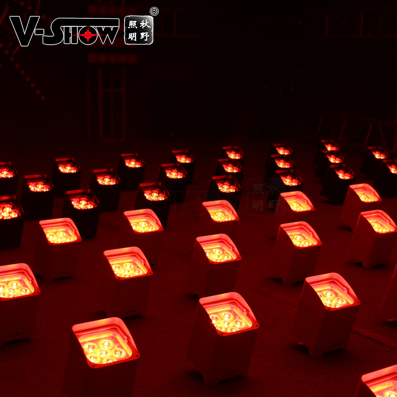 Vshow 4PCS with Bag Battery Wireless DMX WiFi Remote LED Wedding Uplight 6X18W Rgbwauv 6in1 LED PAR DJ Sound Party Lights