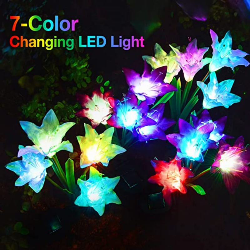 Solar Garden Stake Flower Lamp Outdoor Multi Color Changing LED Lily Powered Lawn Landscape Light