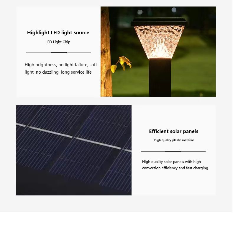Outdoor Landscape Pathway Decorative Lights Solar Powered Pillar Bollard Lights