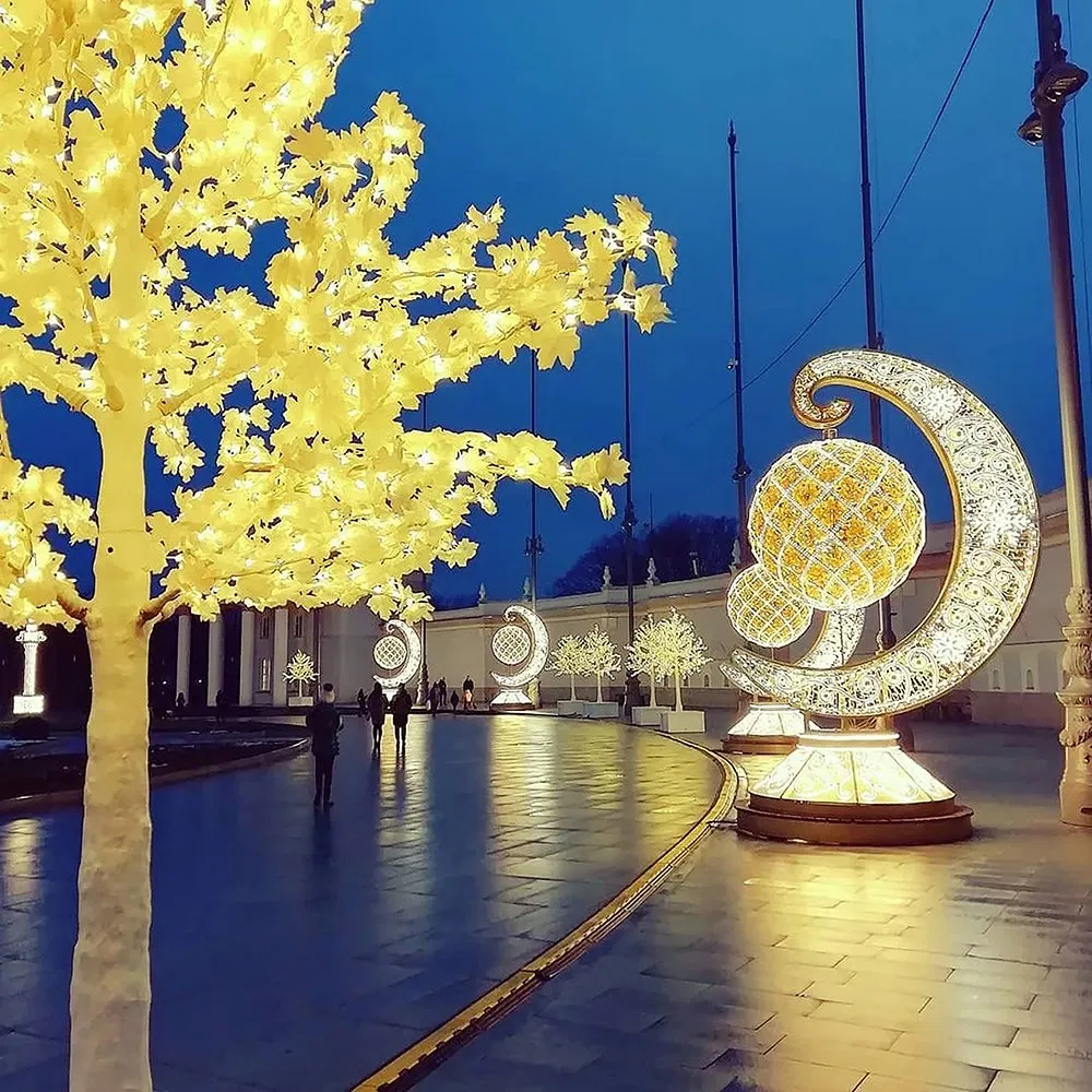 3D Sculpture Holiday Landscape LED Eid Decoration Ramadan Outdoor Moon Motif Light
