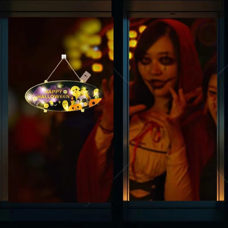 Halloween Door Window Hanging Lights LED Santa Claus Sticky Silhouette LED Decoration