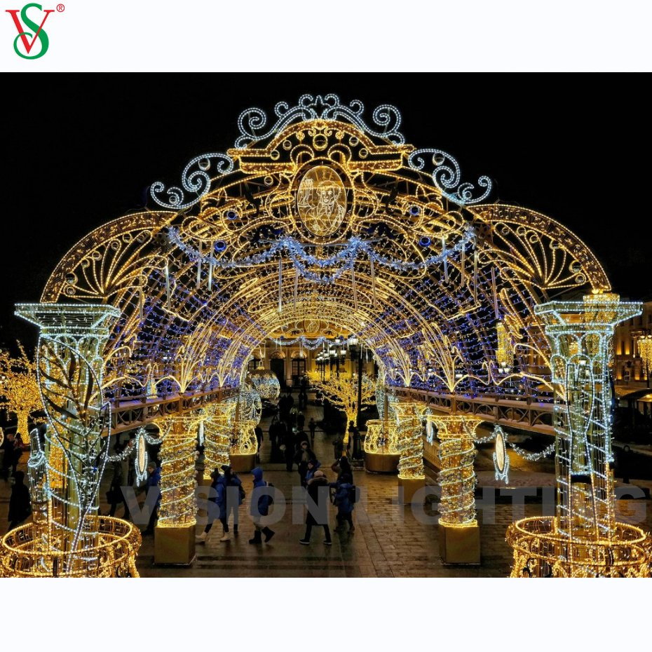 Waterproof Christmas Giant Arch Motif Decorations Lighting for Outdoor Plaza